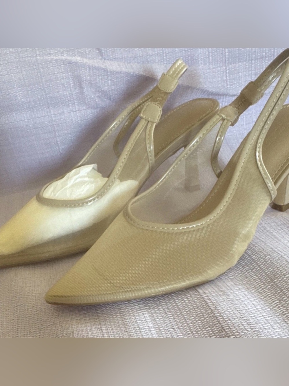 Women's Pointed Slingback Heels in Beige mesh sheer  #sexy #bougie #summer